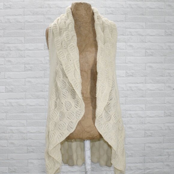 ABSOLUTELY FAMOUS Vest Knit Long Boho Cream Neutral Statement Collar Cream Large - Picture 1 of 16